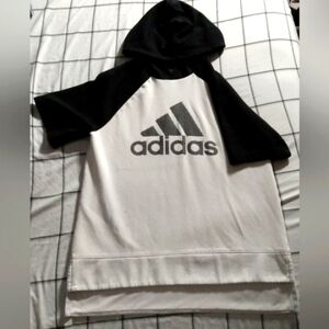 Adidas short sleeve hoodie, black/white, size (m) USA